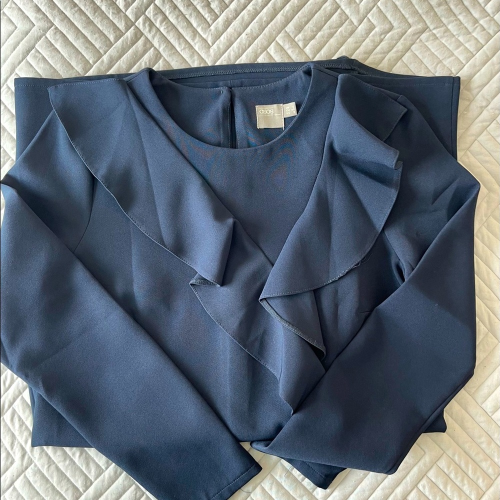ASOS Long Sleeve Shift Dress With Ruffle Front - Picture 6 of 8